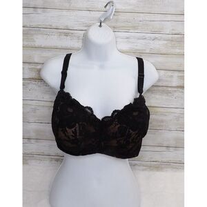 Torrid Curves‎ Black Lace Over Nude Underwire Bra Linded Support Size 40DDD